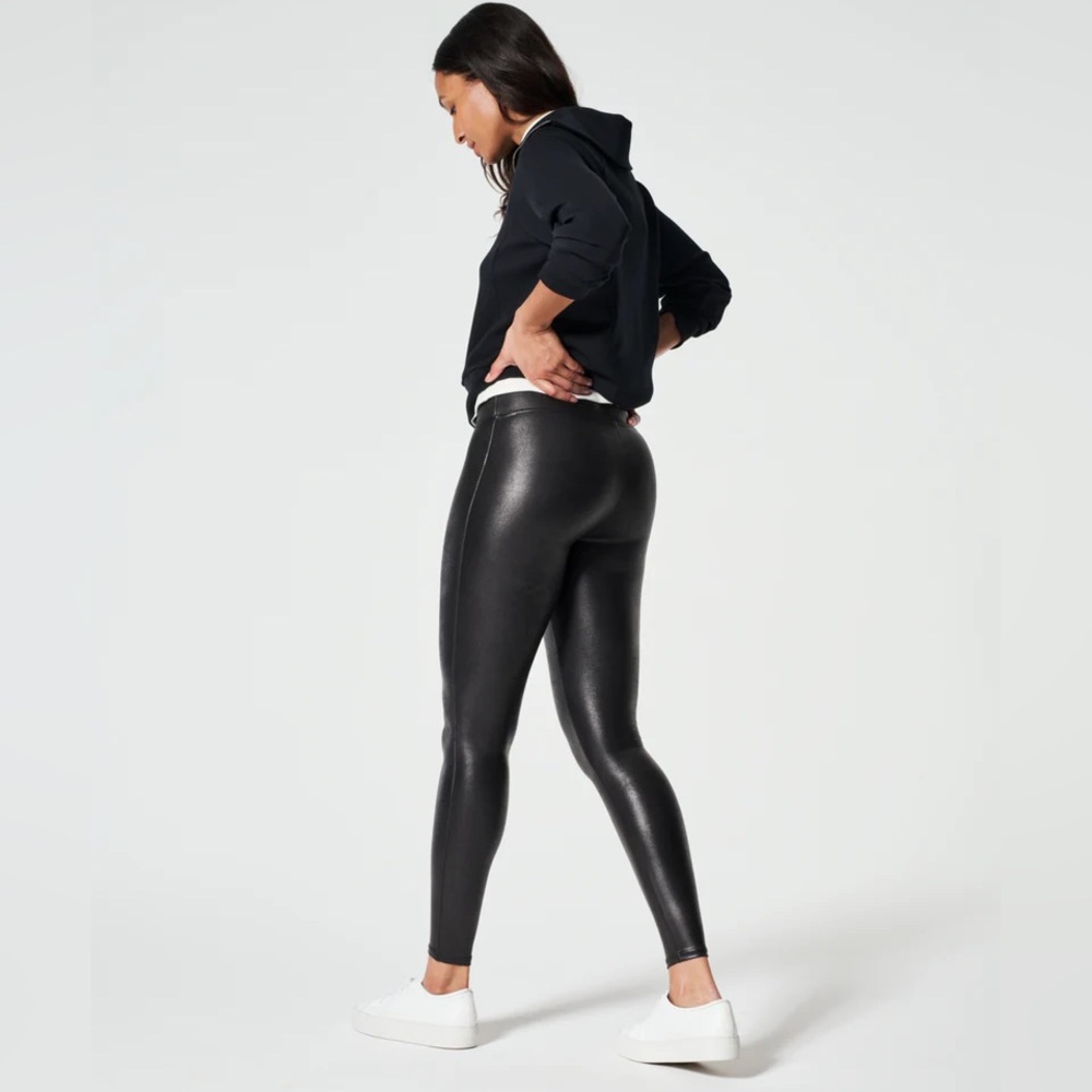NWT Spanx Authentic Faux Leather Leggings Black Women's Size Small